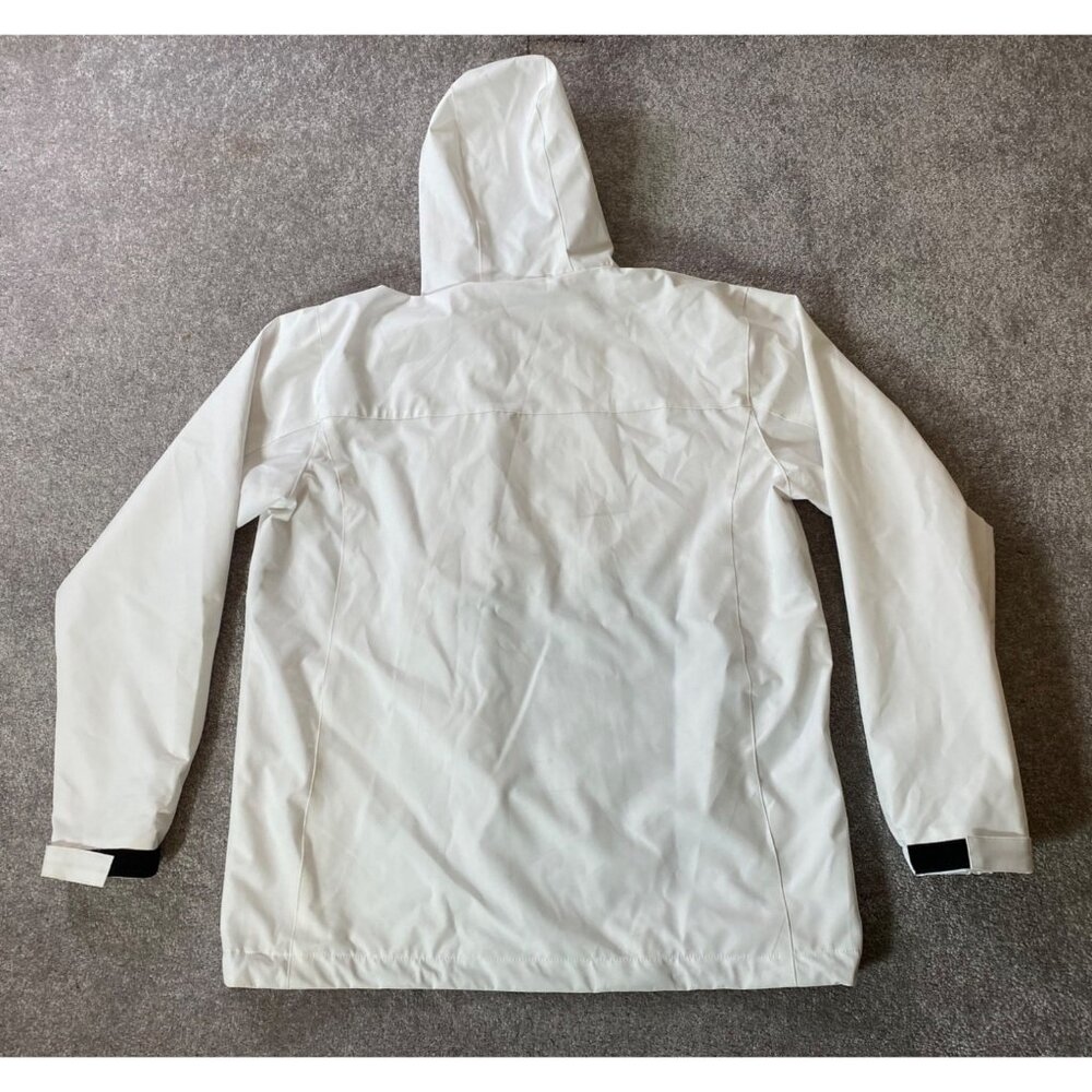 Jim Beam Branded White Hood Windbreaker Jacket Black Trim Zipper Pocket Medium - Picture 2 of 9